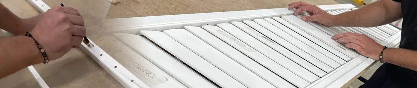Plantation shutters being manufactured in a workshop
