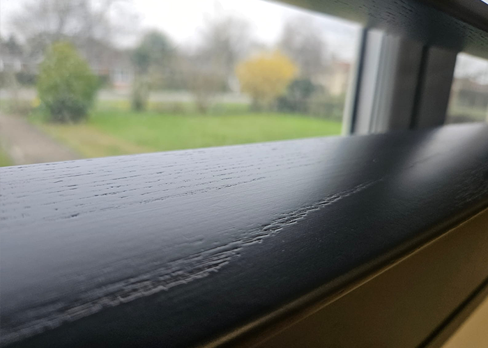 A close up of Ashwood Shutters showing the detailled wood-grain