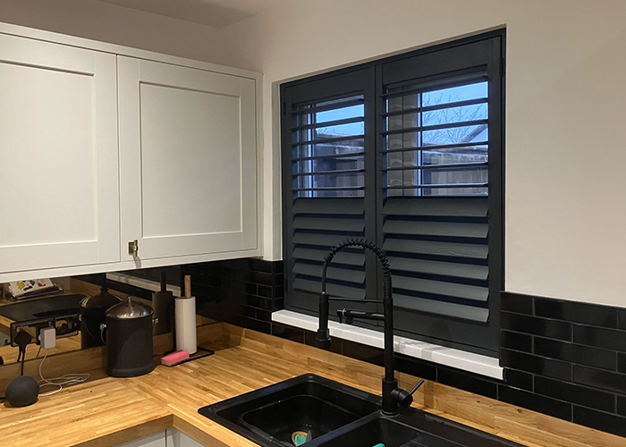 Charcoal Ashwood Shutters in a modern kitchen