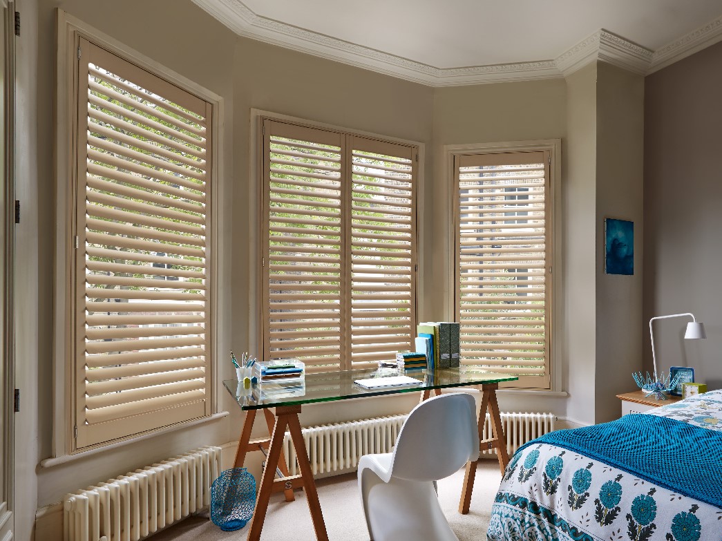 Separated panel Bay Window Shutters in real wood