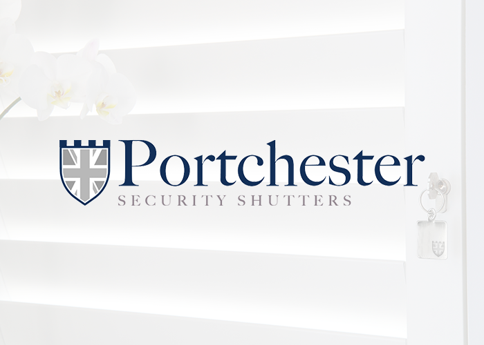 The Portchester Shutters logo, showing the Shutter locking mechanism