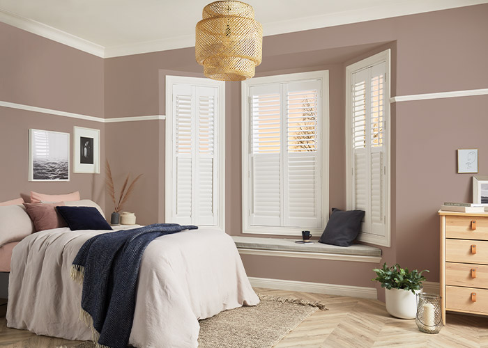 White, Full height Shutters in a bay window seat