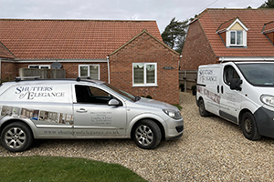 The Shutters of Elegance vans outside a Customer's house in Grimsby